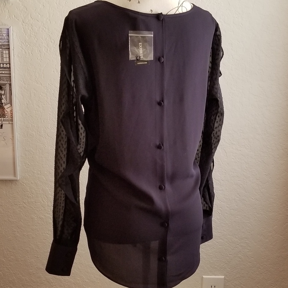 Navy Ruffled Sleeve Blouse - Picture 4 of 4